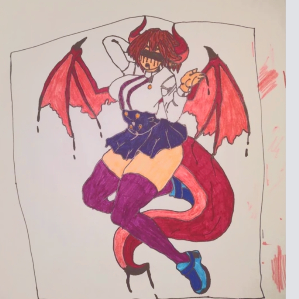 Thick demon girl drawing
